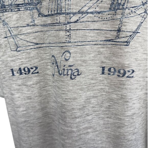 Vintage 90s North American Nina Crew T-Shirt Gray Nautical Ship Graphic Large - Picture 3 of 10